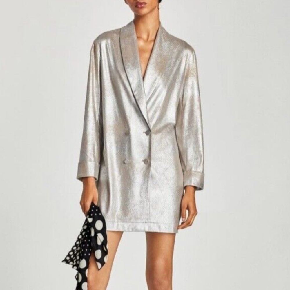 ZARA Silver metallic faux suede jacket blazer-style dress